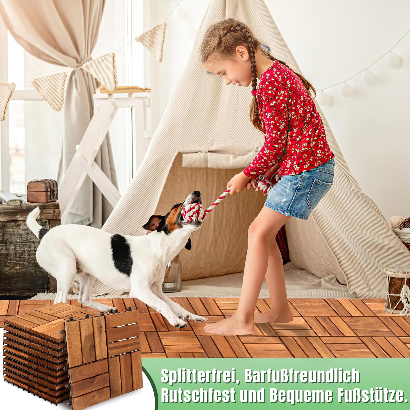 Baldosas de madera de 4 m² para balcón, terraza, 30 x 30 cm, resistente a la intemperie, 12 láminas de madera de acacia, para terrazas, balcones, jardines (44 unidades)