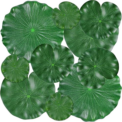 ZAUGONTW 10 almohadillas de lirio realistas para estanques, hojas de loto de espuma flotante artificial, almohadillas de lirio de agua, decoración