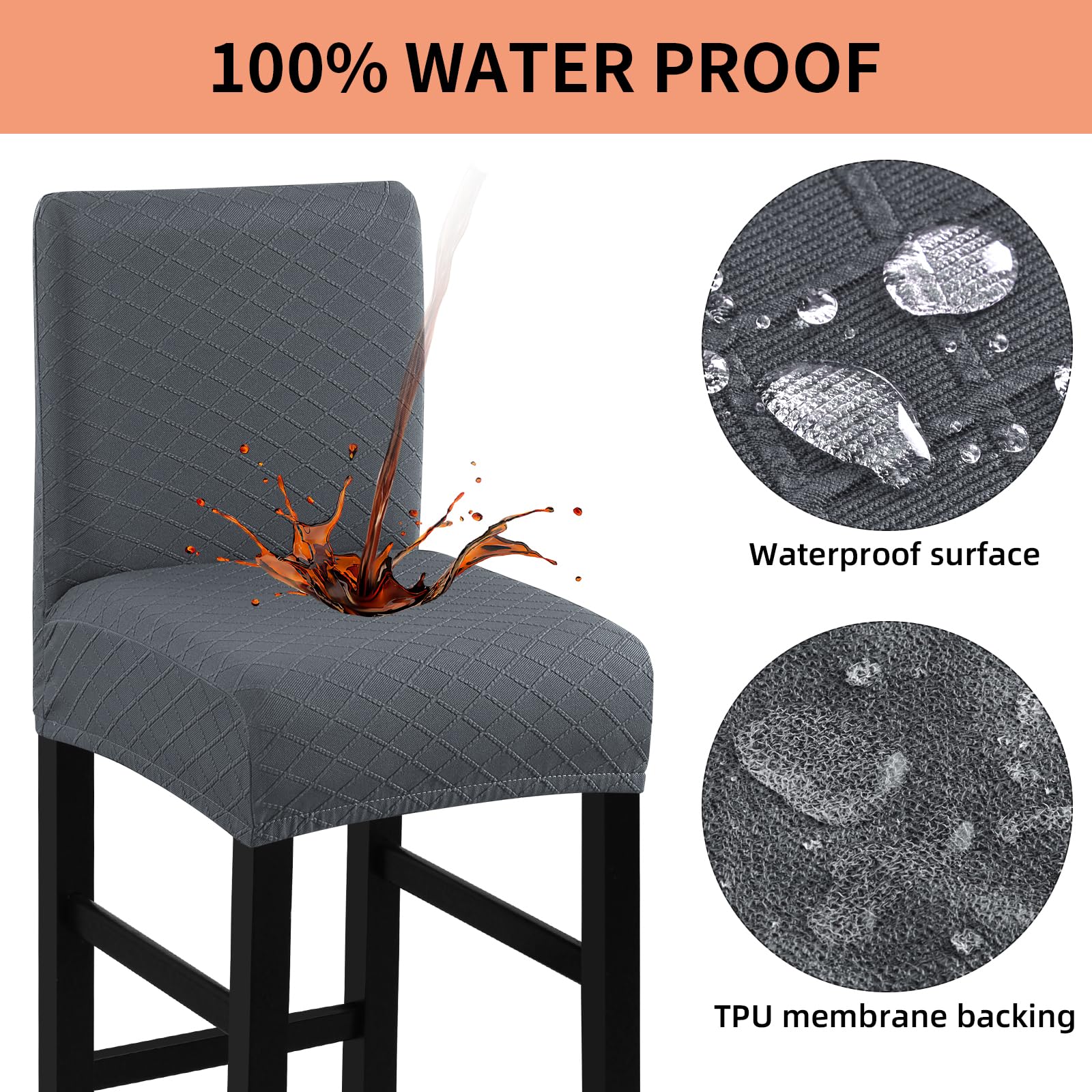 Fuloon Wasserdichter Stuhlhussen für Barhocker - Stretch Jacquard Bezüge Abnehmbar und Waschbar - Schonbezug Mit Rückenlehne für Hohe Stühle