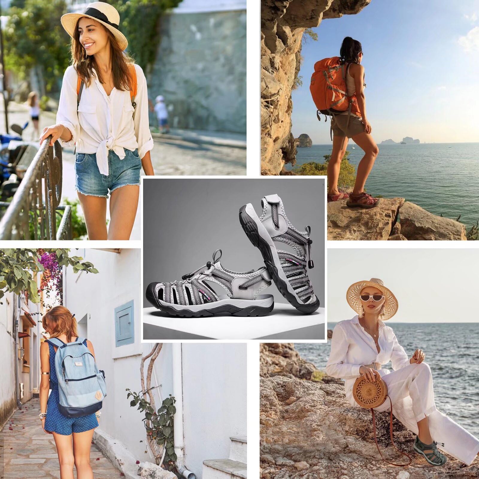 Sandales de Randonnée Homme Femme ​Cuir Fermées Été Extérieur Chaussures de Sport Plage Chaussures d'eau Plage Closed-Toe