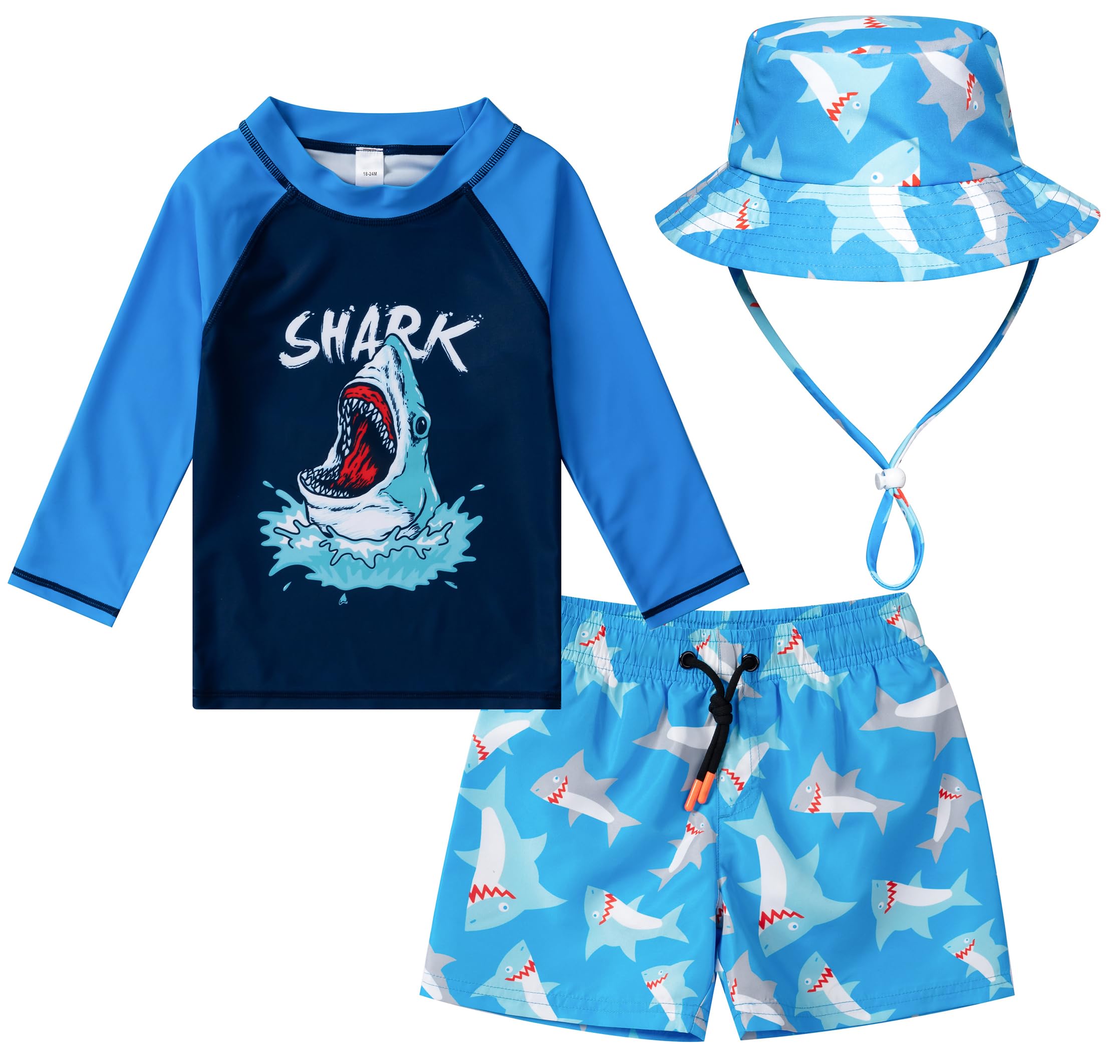 Toddlers Baby Boys' 3-Piece Swimsuit Trunk Rashguard Set and Sun Hat Swimwear Bathing Suit UPF 50+