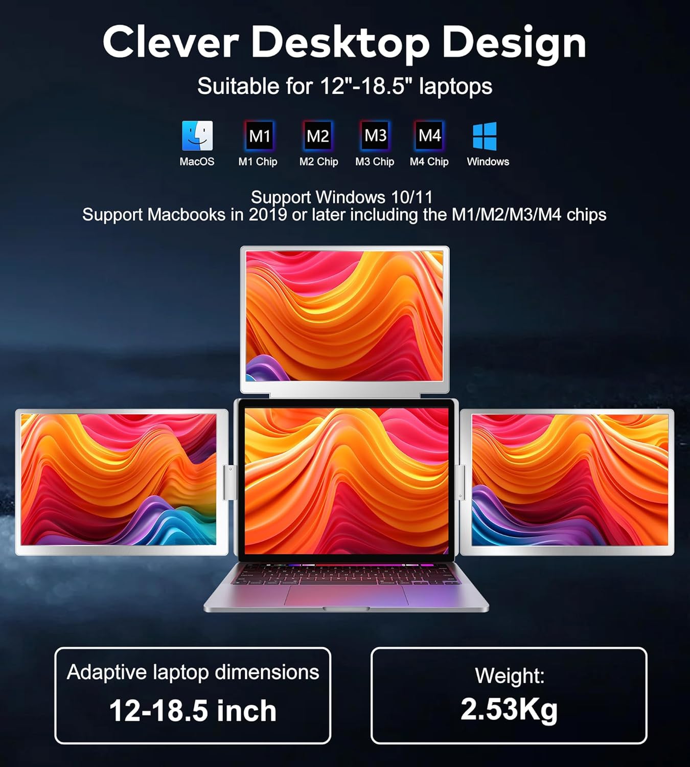 FOPO 15.6" Laptop Screen Extender Monitor Portable, Quad Monitor, Just 1 Cable for 3 Screens, FHD 1080P IPS Laptop Extender Compatible with Wins/Mac for 13.6" - 17.3" Laptops - Image 6