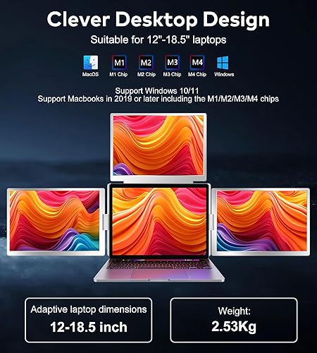 Miniatura 6 de FOPO Extensor de pantalla para laptop de 15.6 pulgadas, monitor cuádruple, solo 1 cable para 3 pantallas, extensor de laptop FHD 1080P IPS