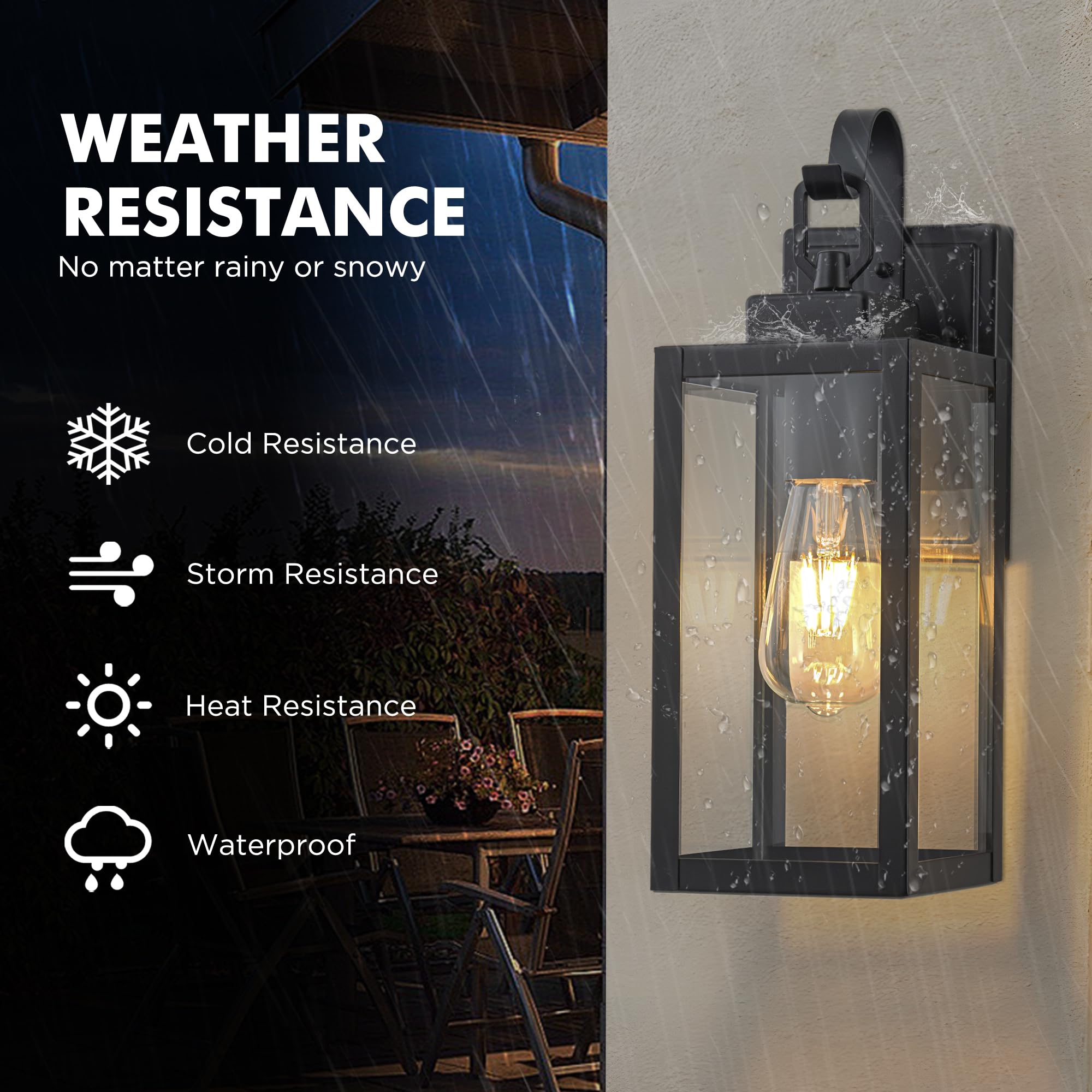 FTL Aussenlampe Wand Moderne, Aussen Wandleuchte E27, Glas-Außenwandleuchten, Mattschwarz Wandlaterne Außenlampe, Aussenbeleuchtung Hauswand, IP44 Wasserdicht Terrassenbeleuchtung für Veranda, Garten