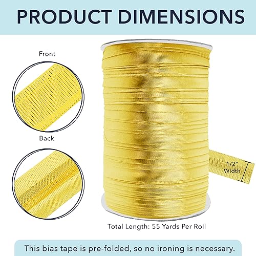 Miniatura 125 de Mandala Crafts Cinta al bies de un solo pliegue de 5/8 pulgadas para coser, acolchar, tuberías, dobladillo, manta y encuadernación de colcha, cinta