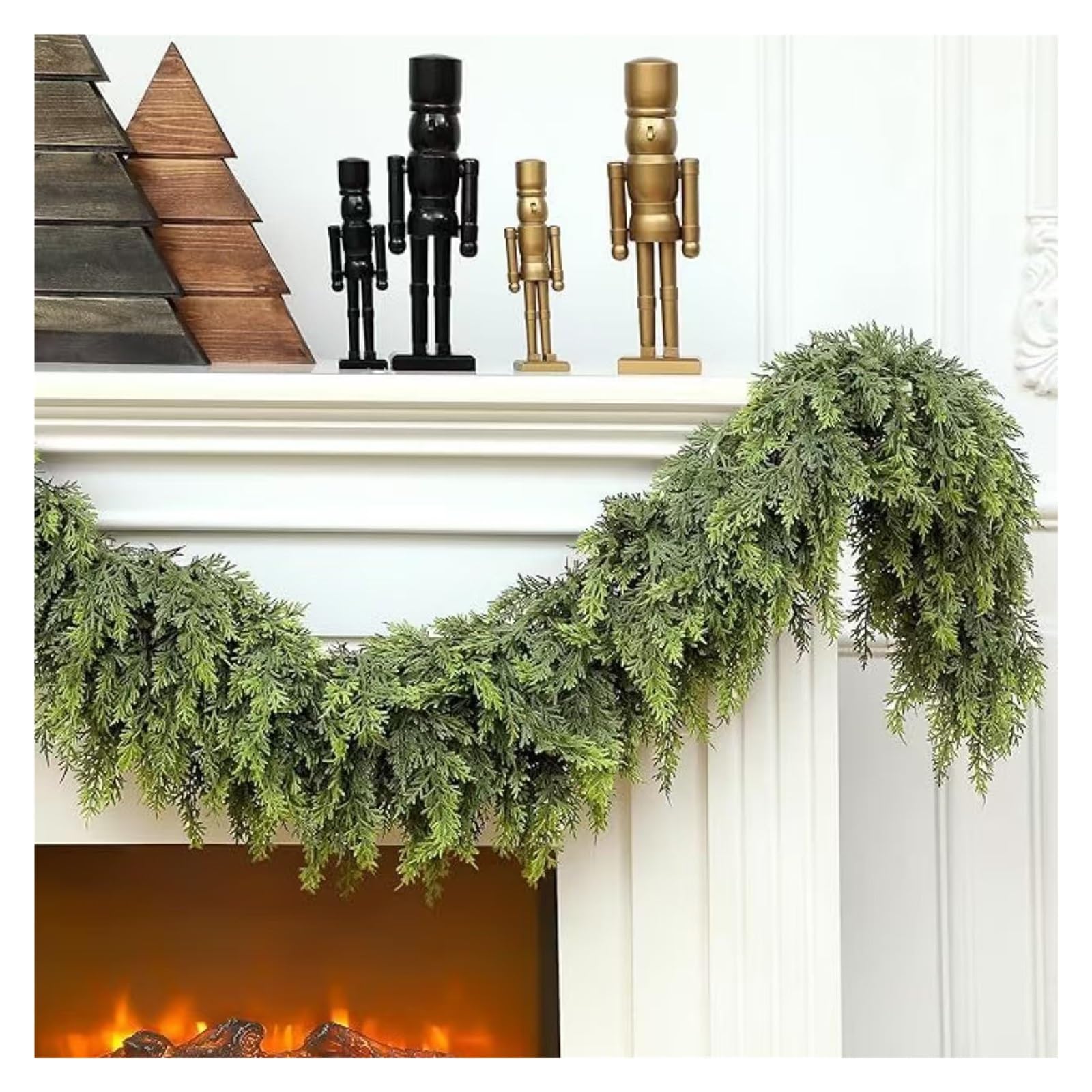 Guirnalda navideña Artificial de 1,8 m con densas Ramas de Cedro, Pino y ciprés, entrelazadas con ratán, Ideal for Decorar la repisa de la Chimenea y la Puerta.(270cm)