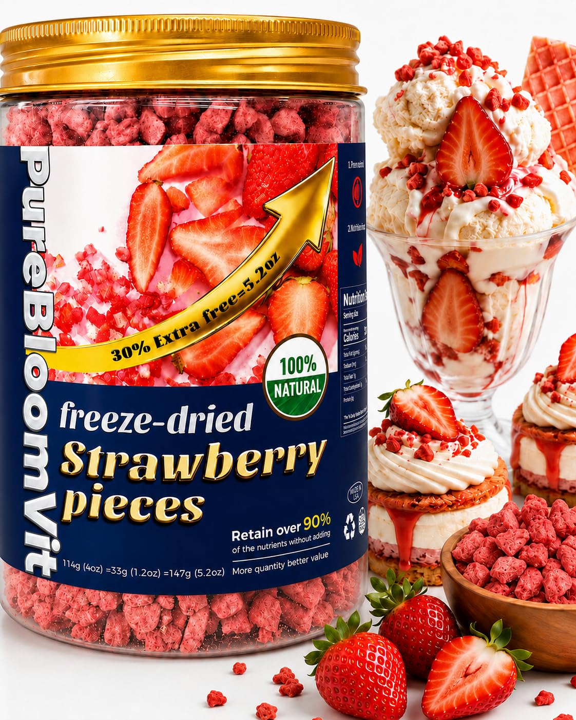 WildSap Emeralds Freeze Dried Strawberry Dices - dried fruits and vegetables | Mubboo