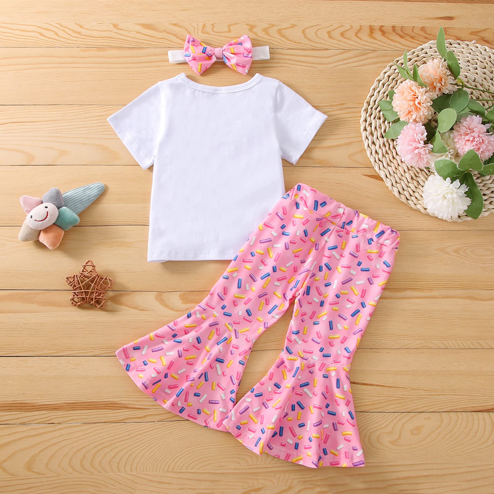 Conjunto de 3 piezas de cumpleaños para niñas pequeñas, 1-5T, camisetas de manga corta con diadema acampanada