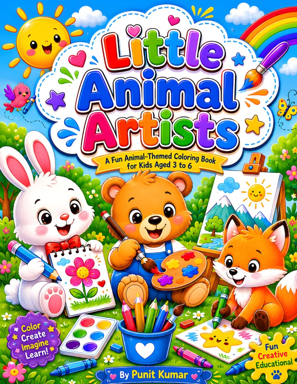 Little Animal Artists: Fun and Easy Animal Coloring Pages for Toddlers and Preschoolers Featuring Safari, Farm, Jungle, and Zoo Animals