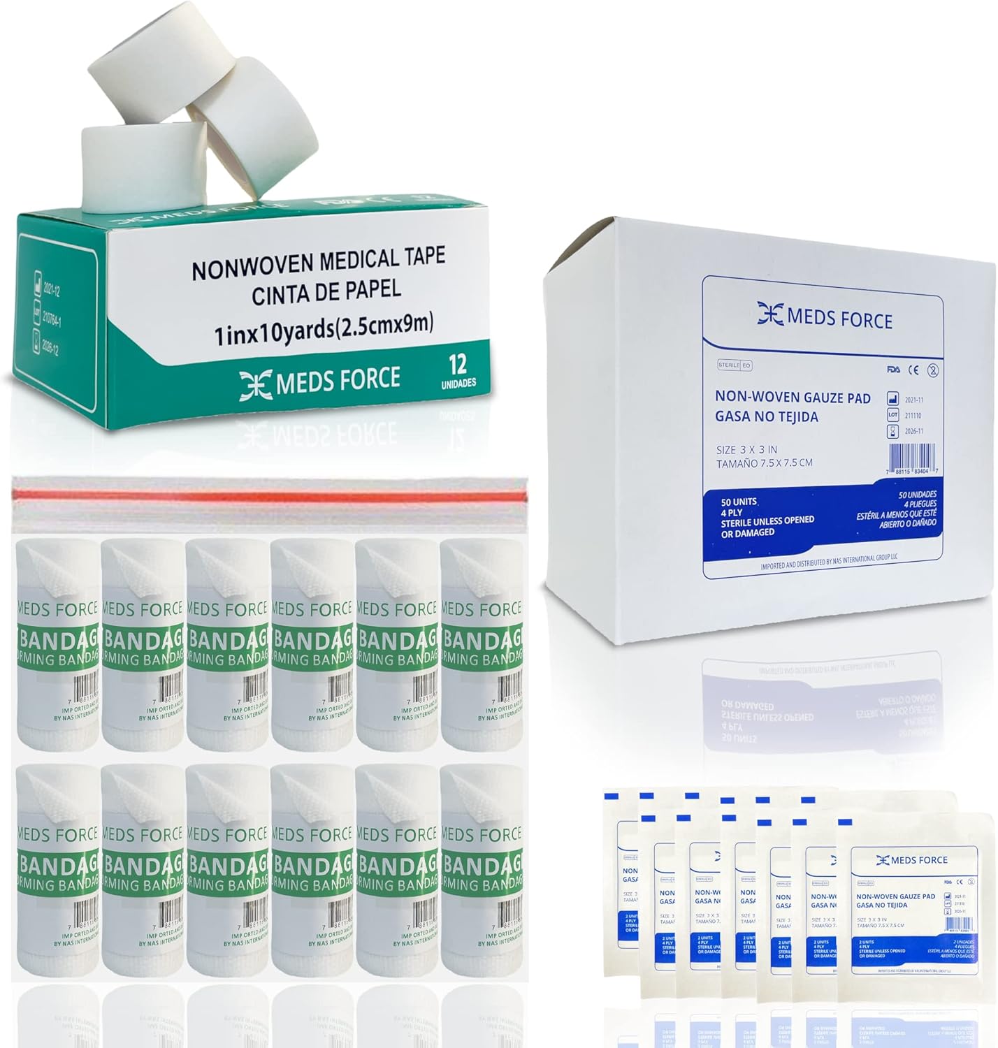 Meds Force Wound Dressing Supplies Set Gauze Pads 50 Pack