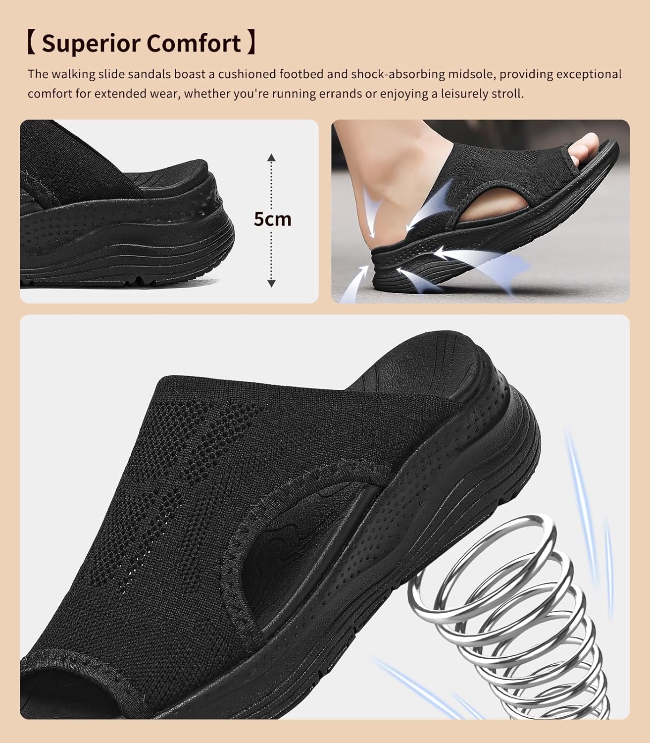 Womens Orthopedic Platform Slides Sandals with Arch Support Ladies Comfortable Walking Open Toe Plantar Fasciitis Slip On for Summer - Image 4