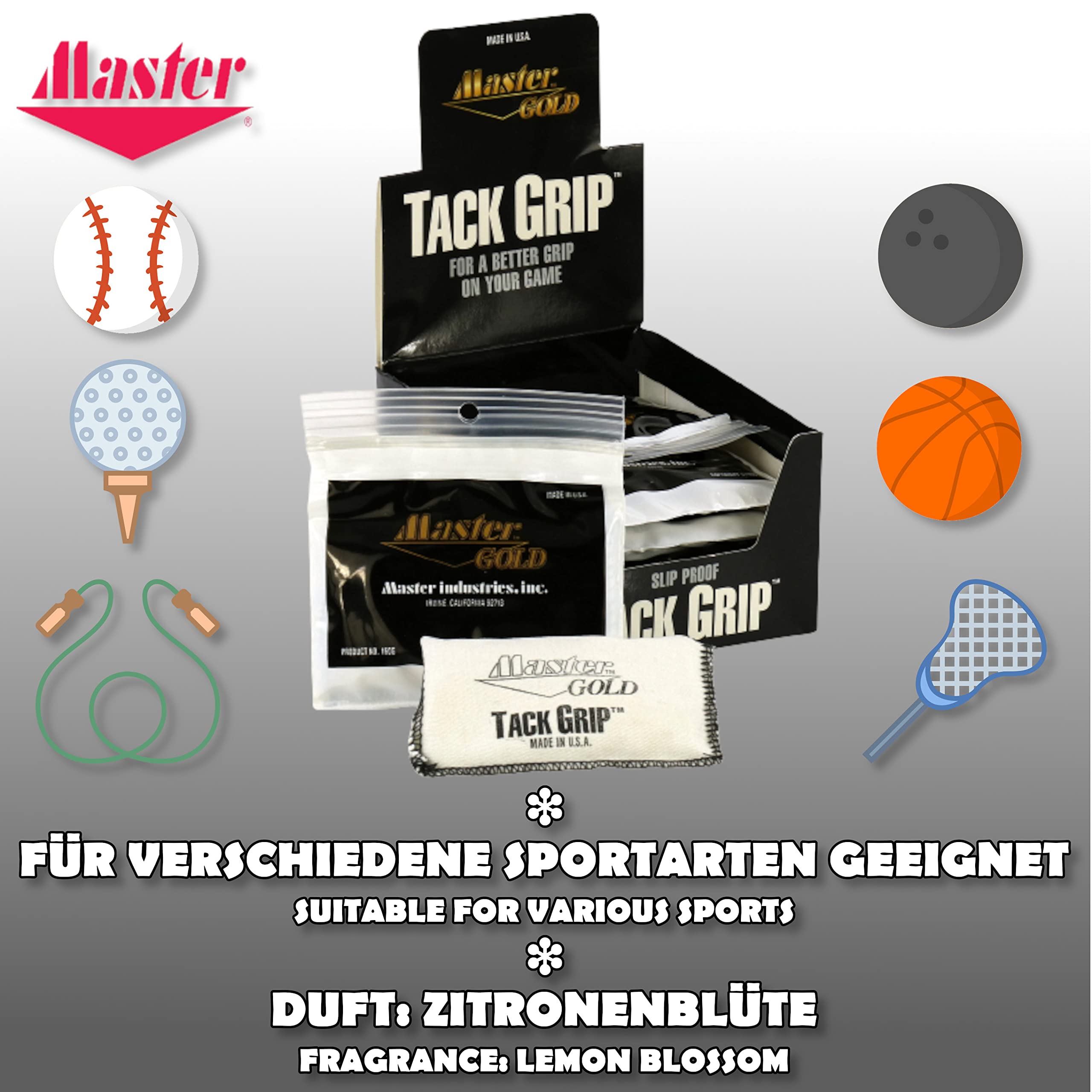EMAX Master Gold – Tack Grip – Poudre de préhension pour sac Rosin | Poudre de craie pour une adhérence parfaite | Après-shampoing pour les mains pour bowling, golf, fléchettes, basketball, handball |