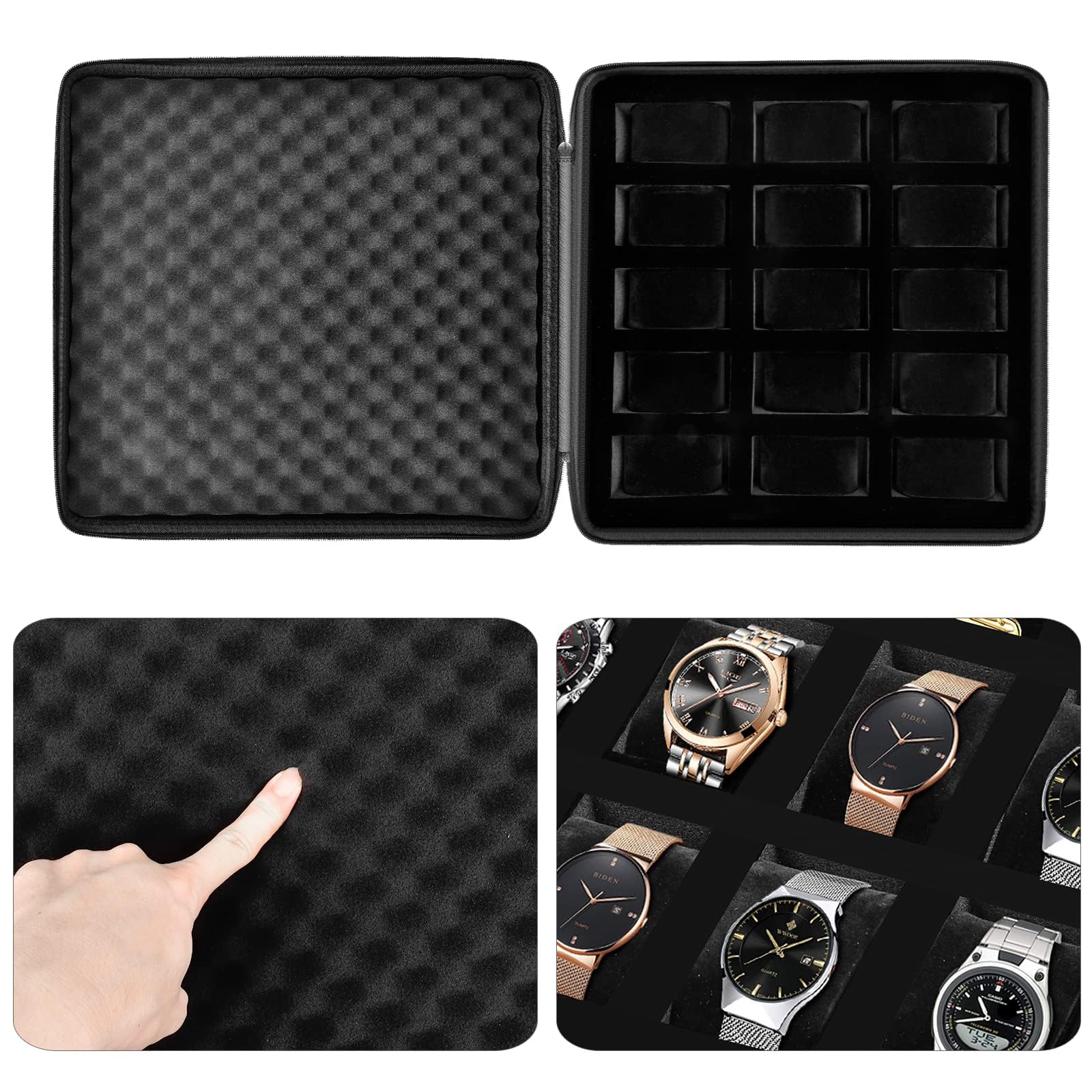 Comecase 15 Slot Watch Travel Case for Men Women, Portable Watch Organizer view 5