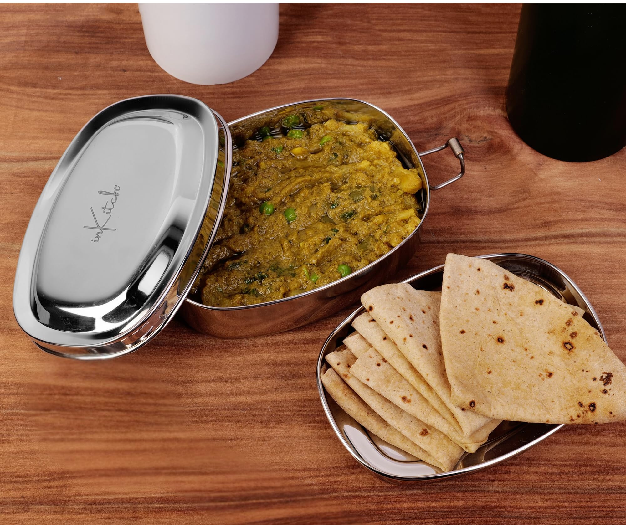 inKitch Stainless Steel Tiffin Box for Kids & Office | 650ML Round Lunch Box with Inner Box & Locking Clip | Leak-Proof & Stylish Steel Tiffin for School, College Boys, Girls | Durable & Food Safe