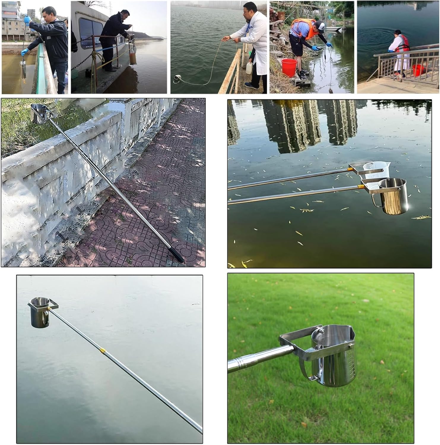 2 Pcs 4 Pack Pipeline River Extendable Water Sampling Stick, Water Quality Testing Swing Sampler for Tap Water/Swimming Pool Pollution Surveys, 1.5 2 3 4 5 6 Meter Long(2pcs,1000ml-2m/6.6ft)