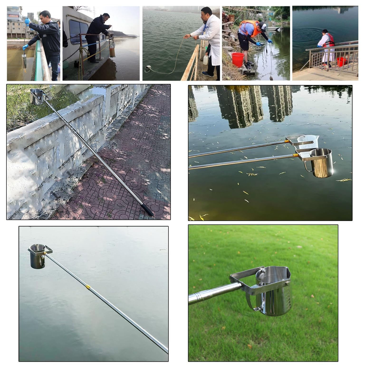 2 Pcs 4 Pack Pipeline River Extendable Water Sampling Stick, Water Quality Testing Swing Sampler for Tap Water/ Swimming Pool Pollution Surveys, 1.5 2 3 4 5 6 Meter Long(4pcs,1000ml-300cm/9.8ft)