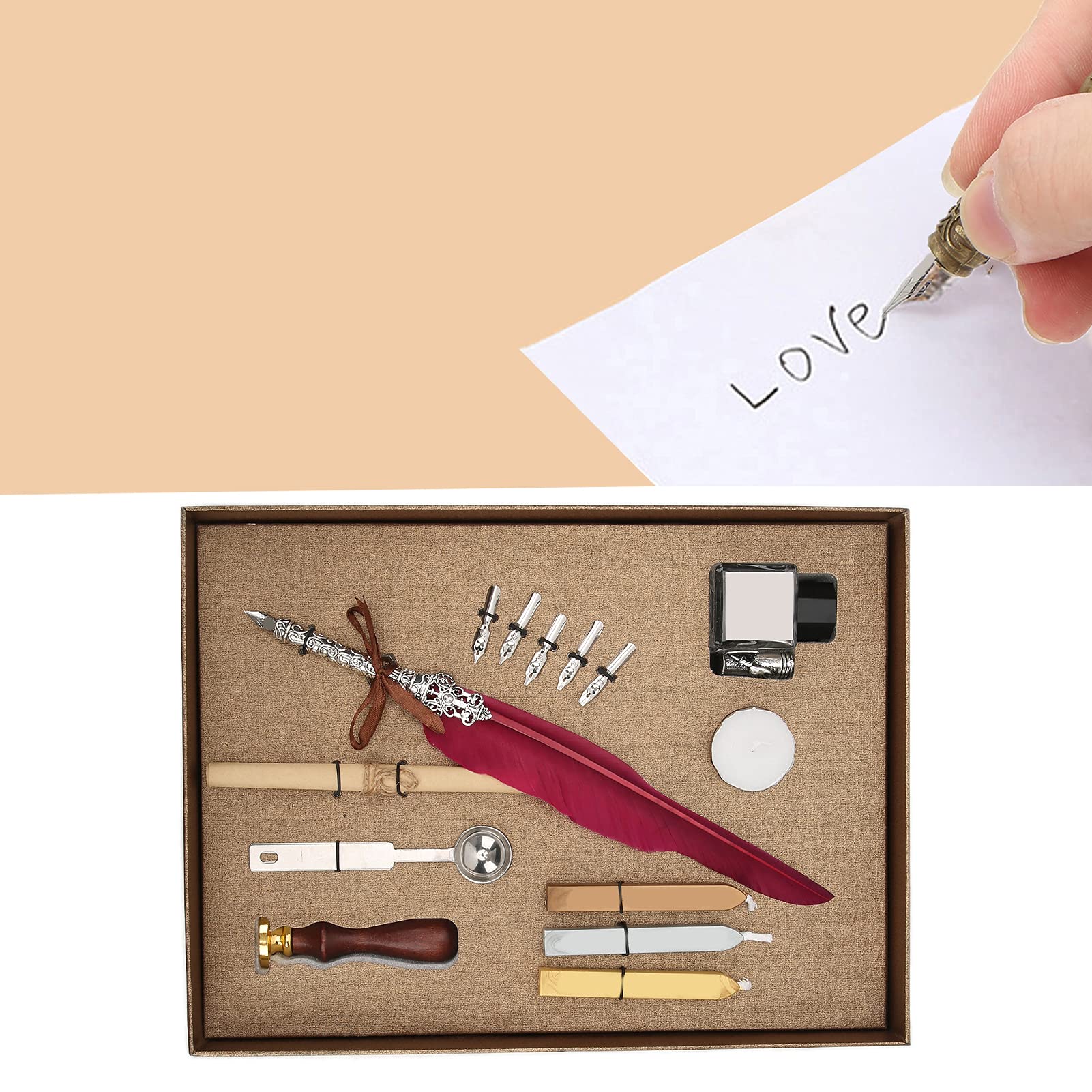 Set di penne Kit di calligrafia per scrittura liscia dal design elegante intagliato per regalo (SFDPS038006 vino rosso)