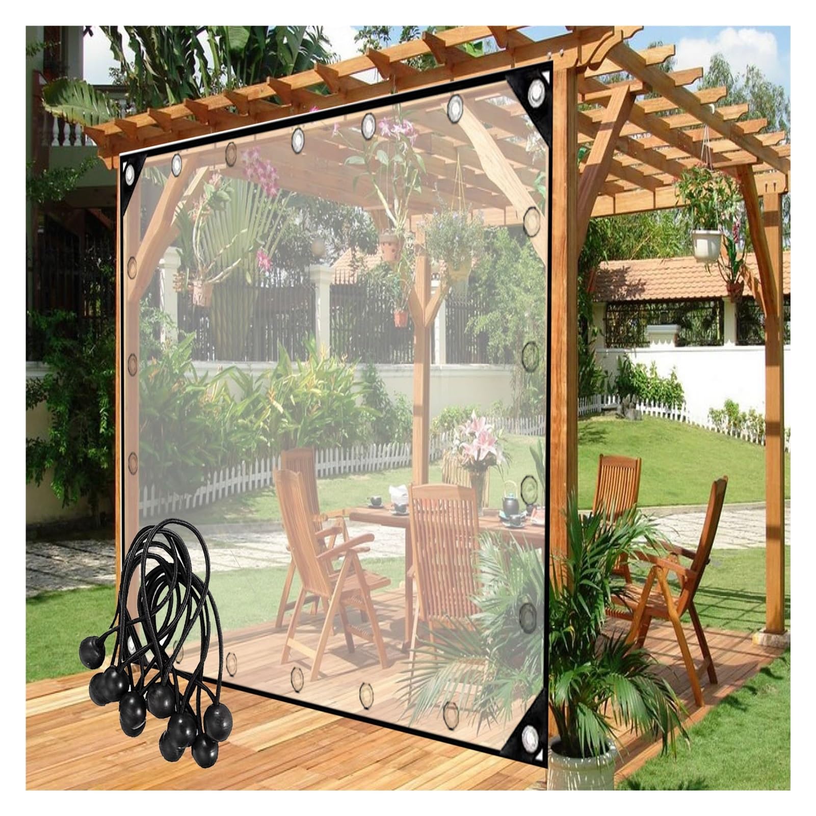 ZHZHXR Cubierta de PVC Impermeable, Lonas Impermeables Exterior Transparent Lona de Plástico con Ojales para Camion Terraza Muebl Jardin Balcón (6x6.5m/19.68x21.32ft)