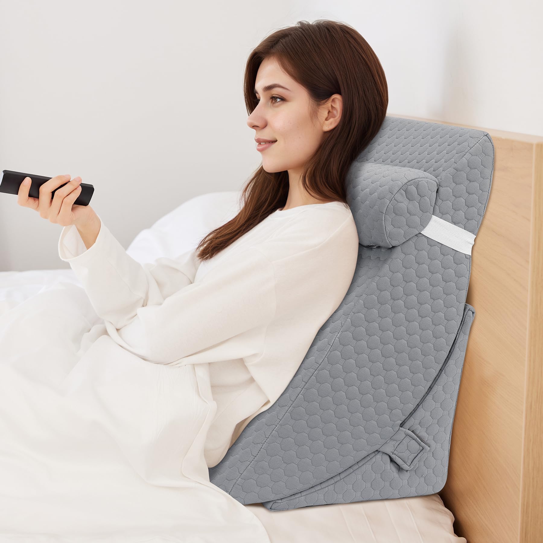 Cuscino a cuneo 3 in 1, cuscino a triangolo rialzato con poggiatesta, cuscino inclinato regolabile da 33 cm, per alleviare il reflusso acido, post chirurgia, supporto per la schiena, russare e dormire