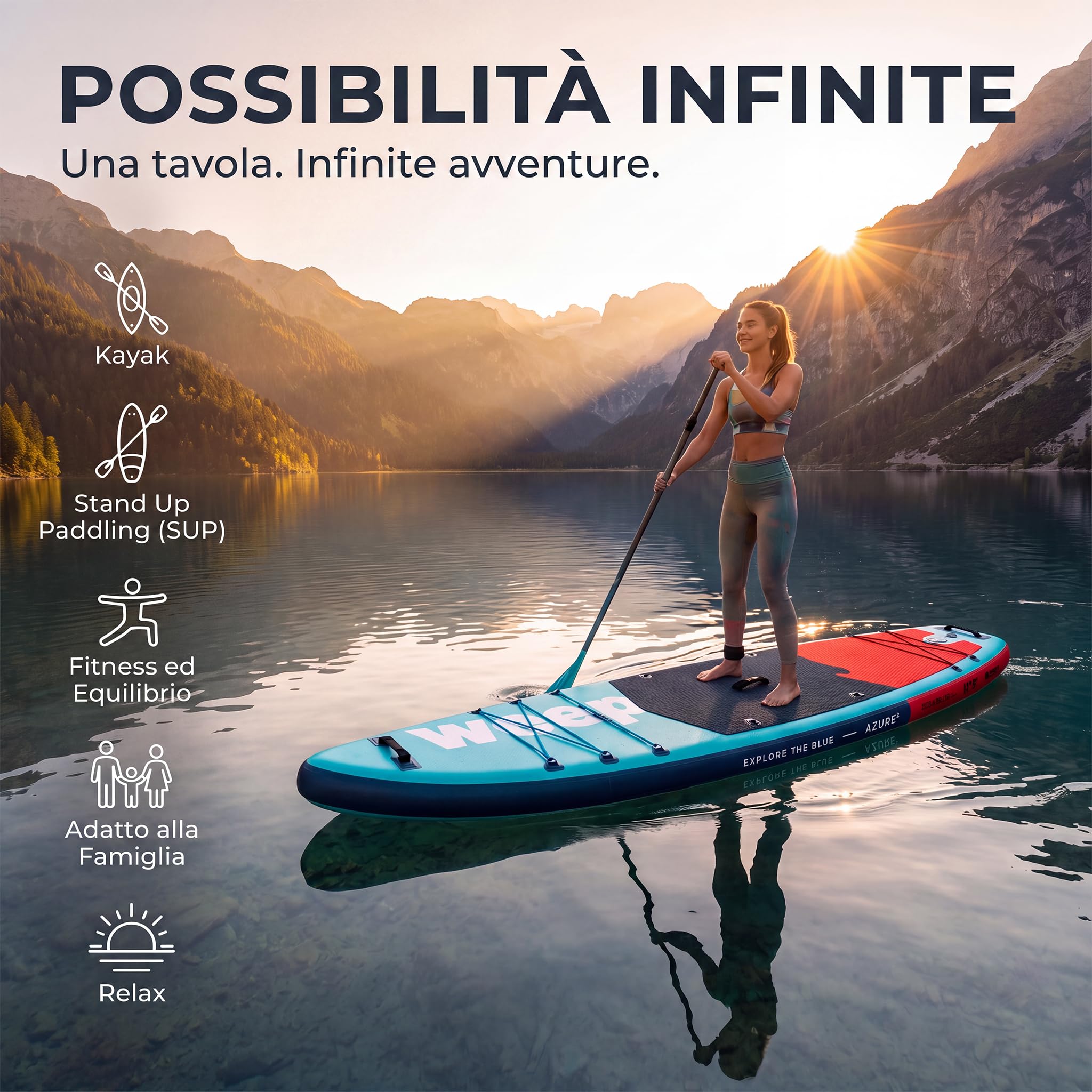 WEEP SUP Gonfiabile 10.6 & 11.6 & 12 piedi, Tavola SUP Gonfiabile con Pagaia 2in1, Pompa, Zaino, Leash e 3 Pinne, Paddle Board Gonfiabile Completo per Mare, Touring, Yoga e Tempo Libero