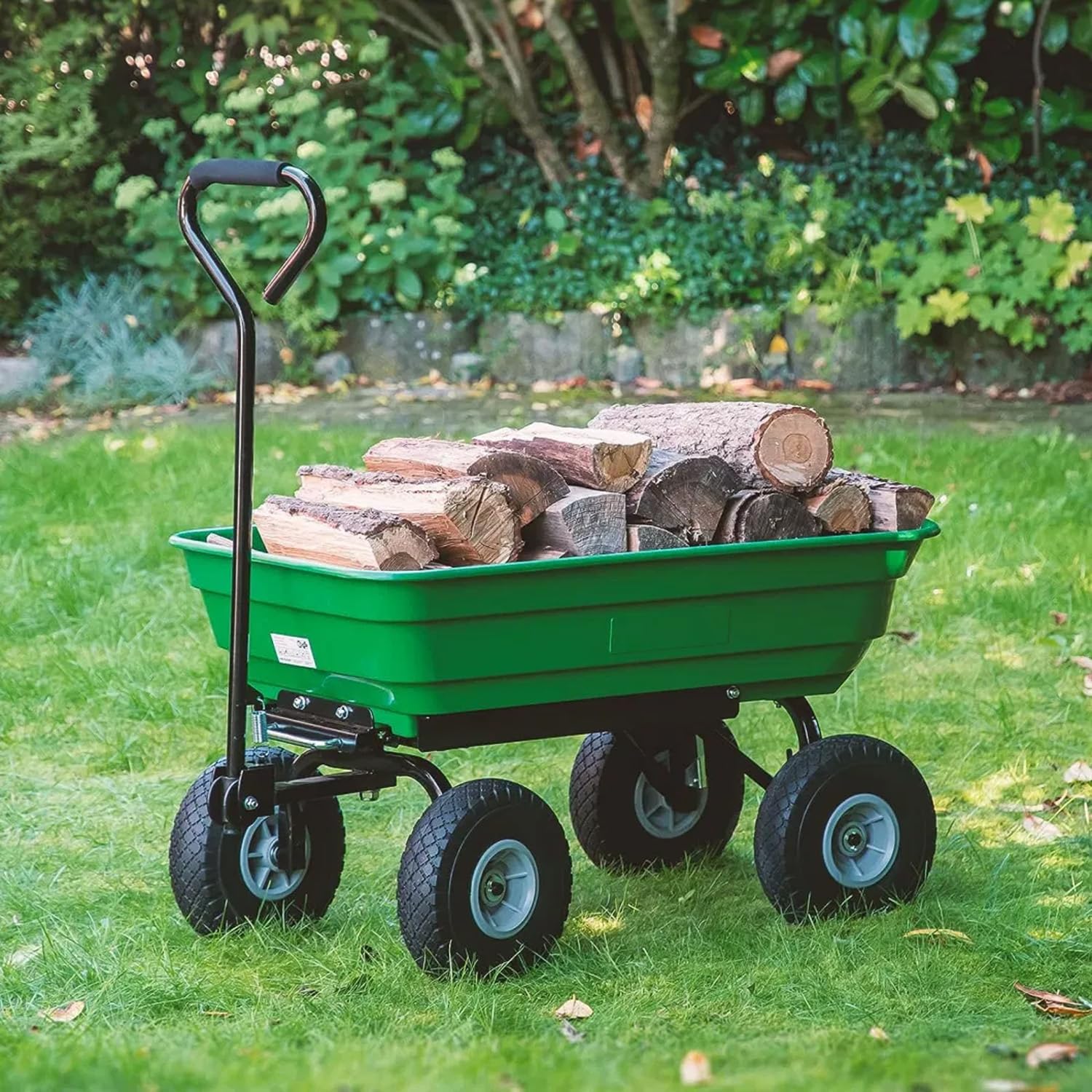 Avilia Carriola da Giardino Versatile 75lt con Vasca Ribaltabile e Ruote Pneumatiche - Soluzione Ottimale per Trasporto Legna, Piante e Materiali di Giardinaggio in ABS Verde