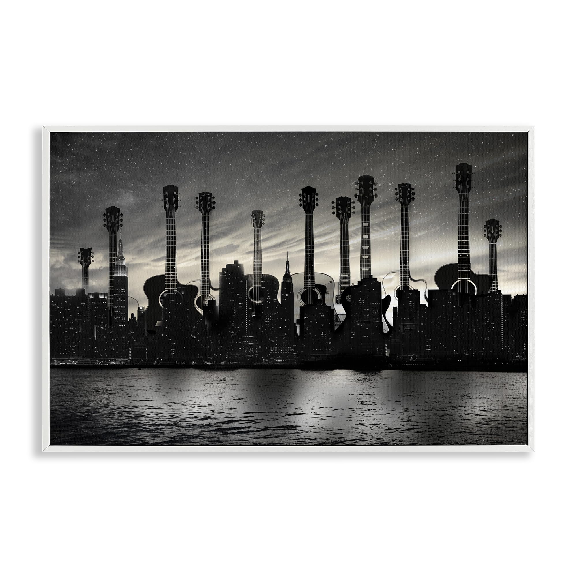 Guitar Skyline Cityscape Music, 16 x 24 Inch Framed Giclée Print