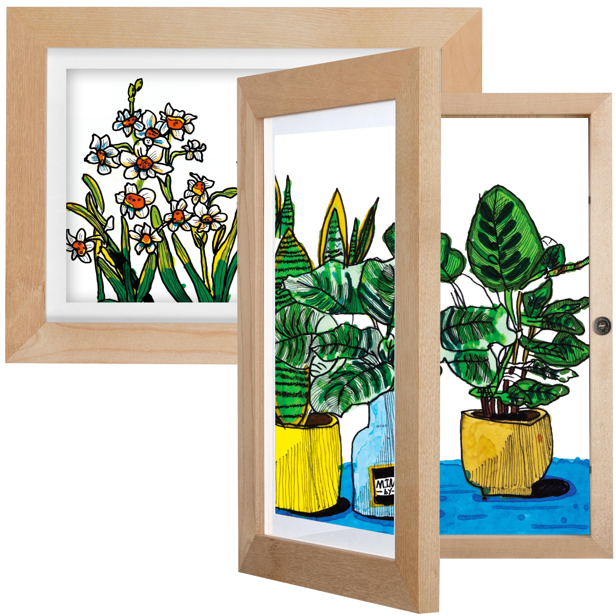 WelFurGeer Kids Art Frames, Front Opening Kids Artwork Frames Changeable, Picture Frame for Kid Art Work, Horizontal and Vertical Formats for Kids Artwork, Drawing, Crafts (Wooden, Set of 2)