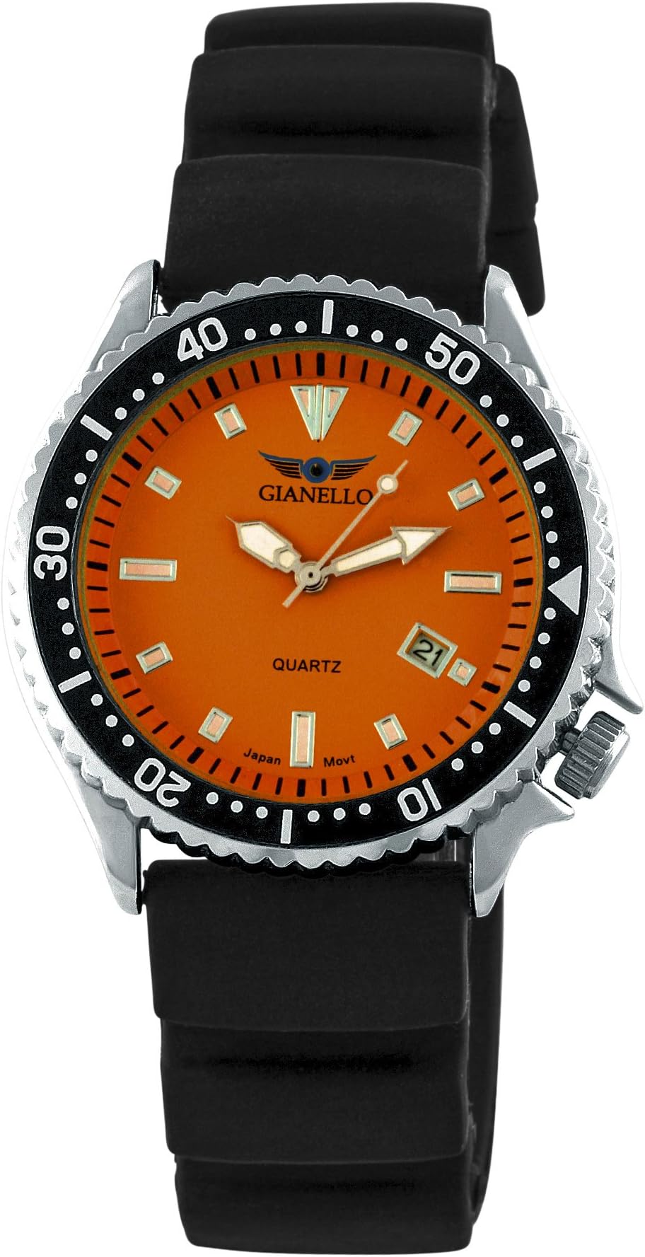 Gianello Men's Rubber Strap Diver's Watch with Date Display, Orange