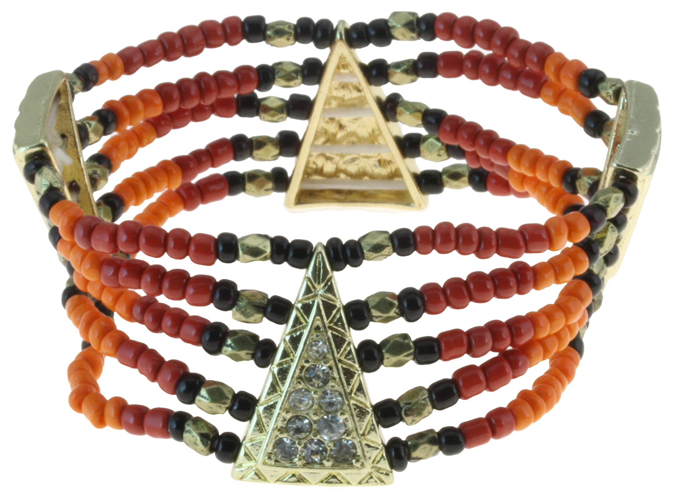 5 Layer Orange Red and Gold Bead Bracelet with CZ Accent