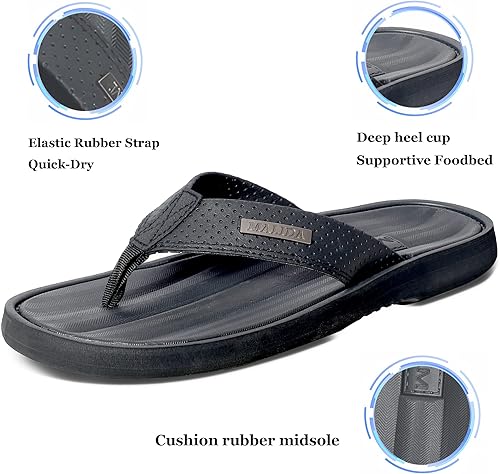 Miniatura 2 de MALIDA Chanclas antideslizantes para hombre para baño, ducha, impermeables, de espuma amortiguada, para interiores y exteriores, sandalias de tanga