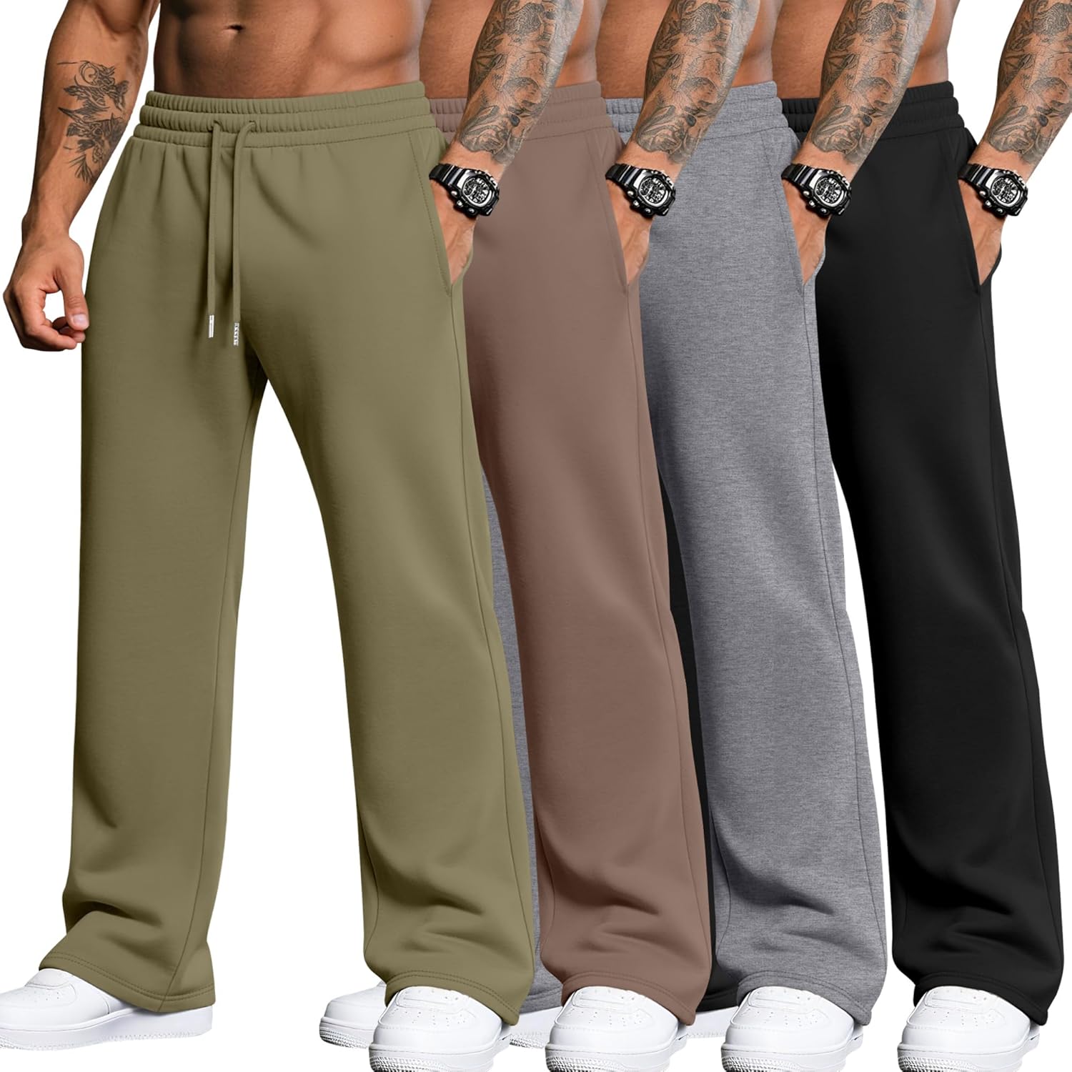 4 Pack Men's Big and Tall Sweatpants Thin Athletic Workout Joggers Baggy Lounge Drawstring Plus Pants with Pockets