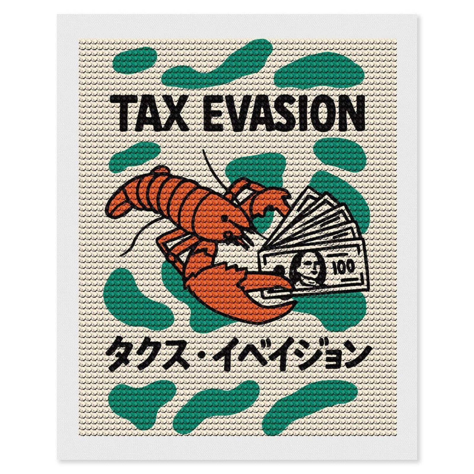 Junmoney Tax Evasion Lobster Japanese Diamond Art Kit 16"x20", Creative Leisure Activity, Complete Accessories, Vintage Style Decor, for Women