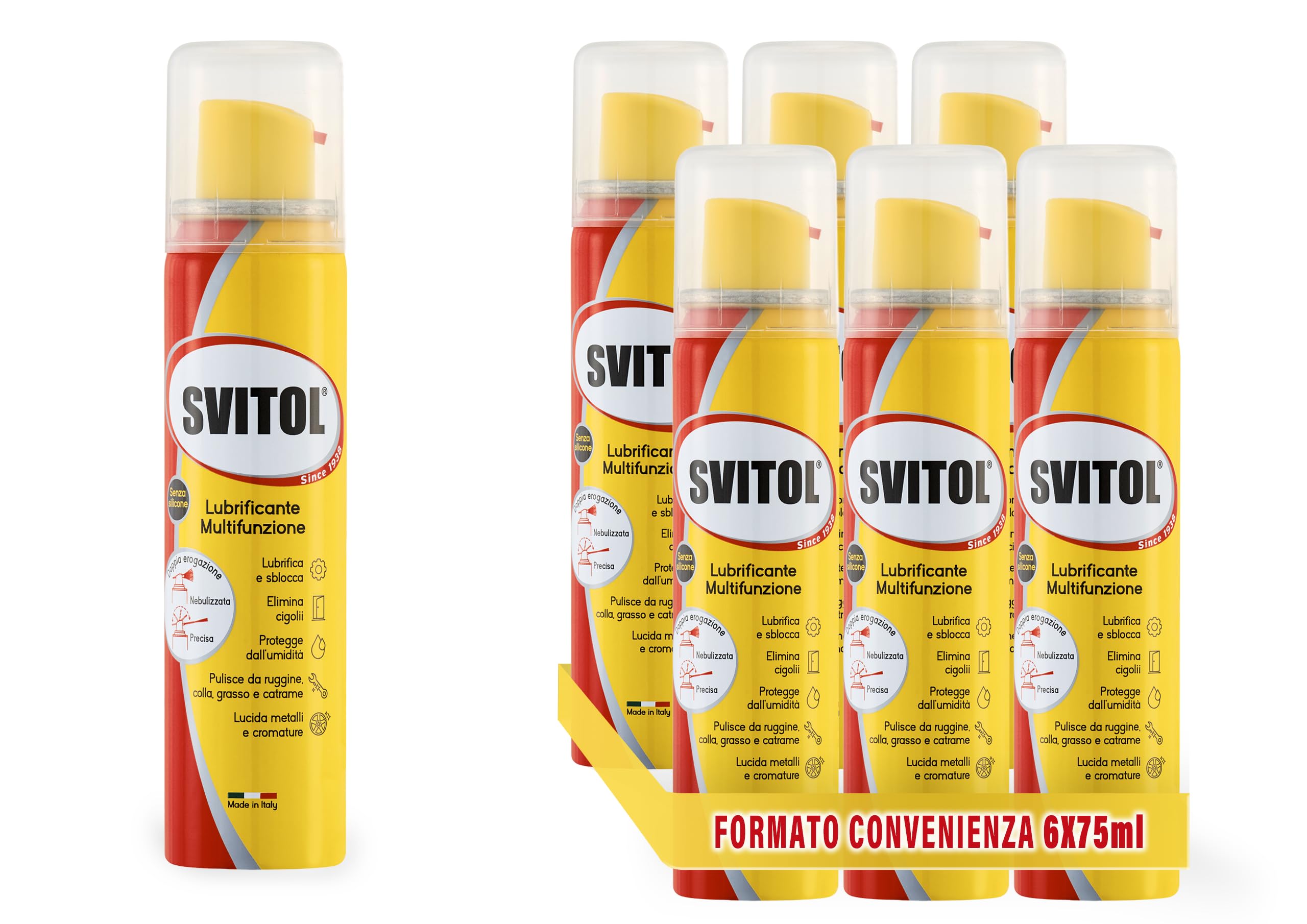 SVITOL Cartone da 6 Spray Lubrificante Multifunzione con Cannuccia, Senza Silicone, 6x75 ml