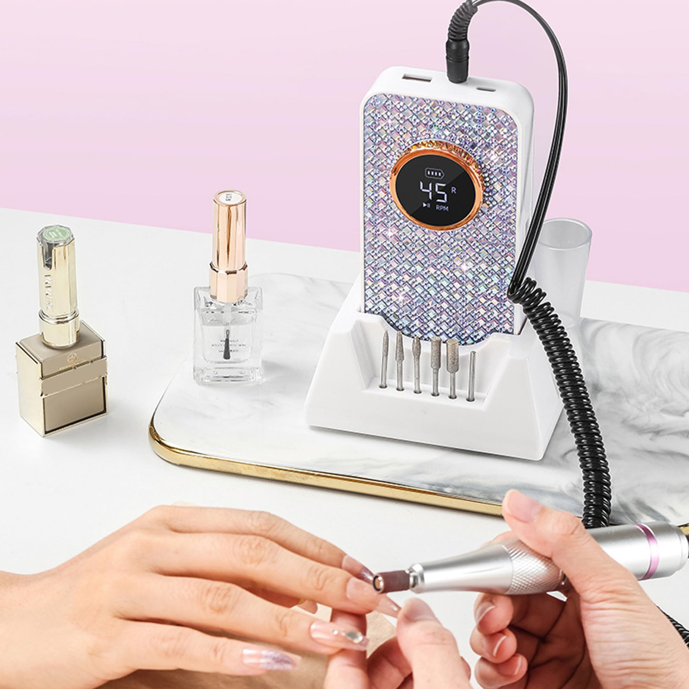 Kit de perceuse à ongles, meuleuse à ongles électrique professionnelle, argent