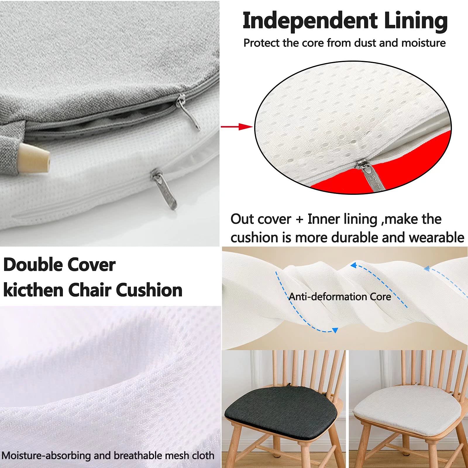 Cuscini Per Sedie Da Pranzo Cozyide: 43,2x43,2 Cm, Memory Foam Con Fondo Antiscivolo E Lacci Regolabili, Confezione Da 4, Nero