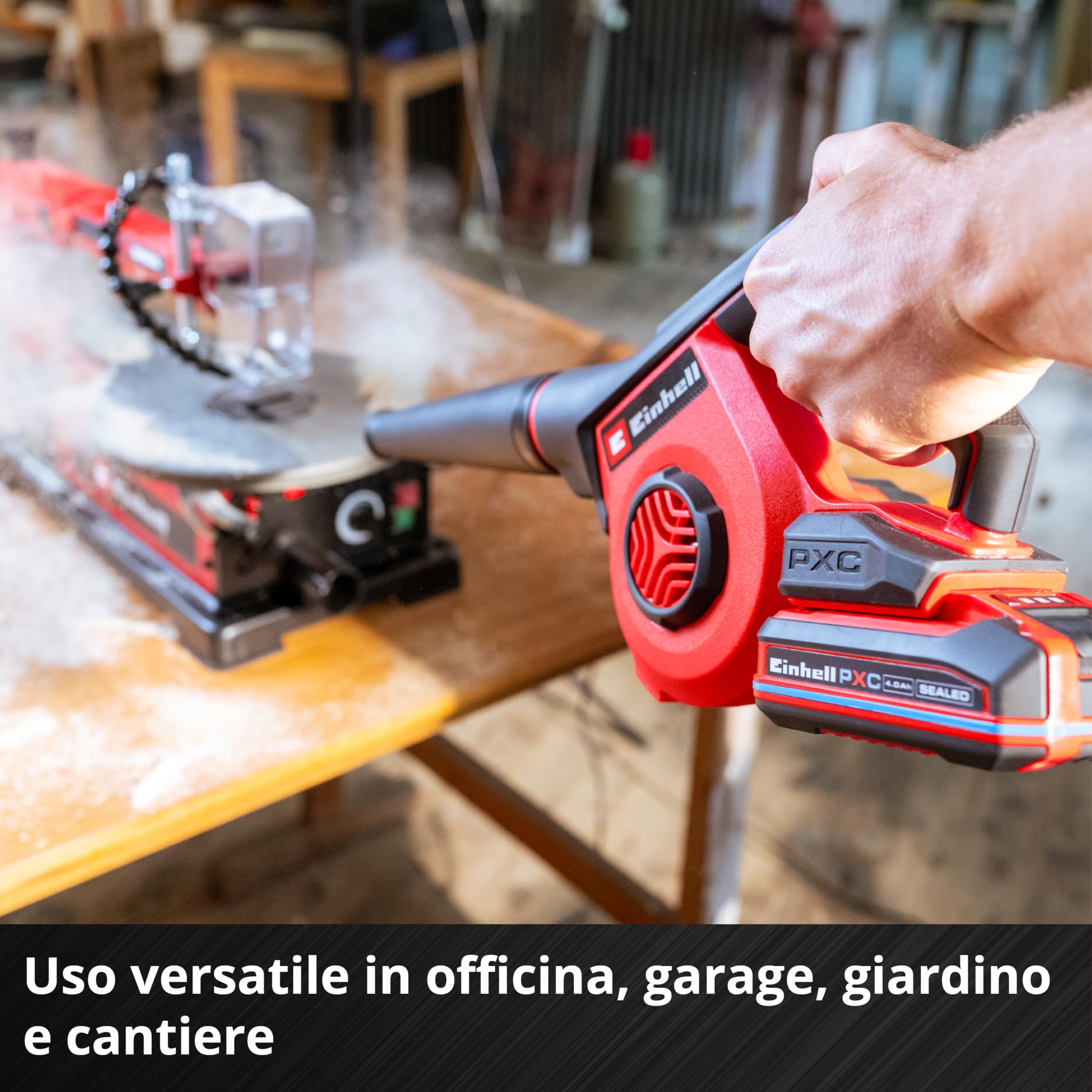 Soffiatore a batteria Einhell TE-CB 18/270 Li - Solo Power X-Change (18 V, max. 270 km/h velocità dell'aria, 5 livelli, incl. prolunga, bocchetta standard, piatto, foro, senza batteria)