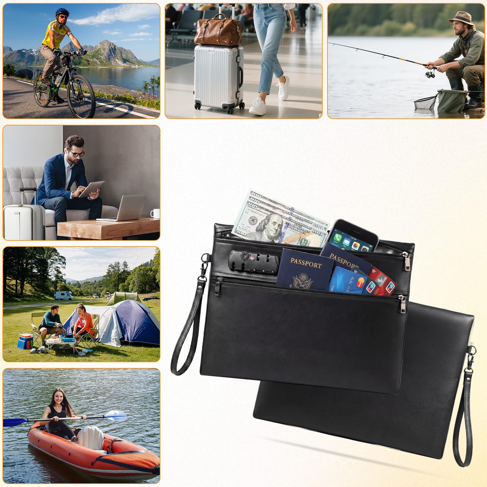 Borsa per Documenti Ignifuga Impermeabile 6400°F con Serratura 12 Strati Valigetta Portatile Anti Fuoco Nero 36x26cm