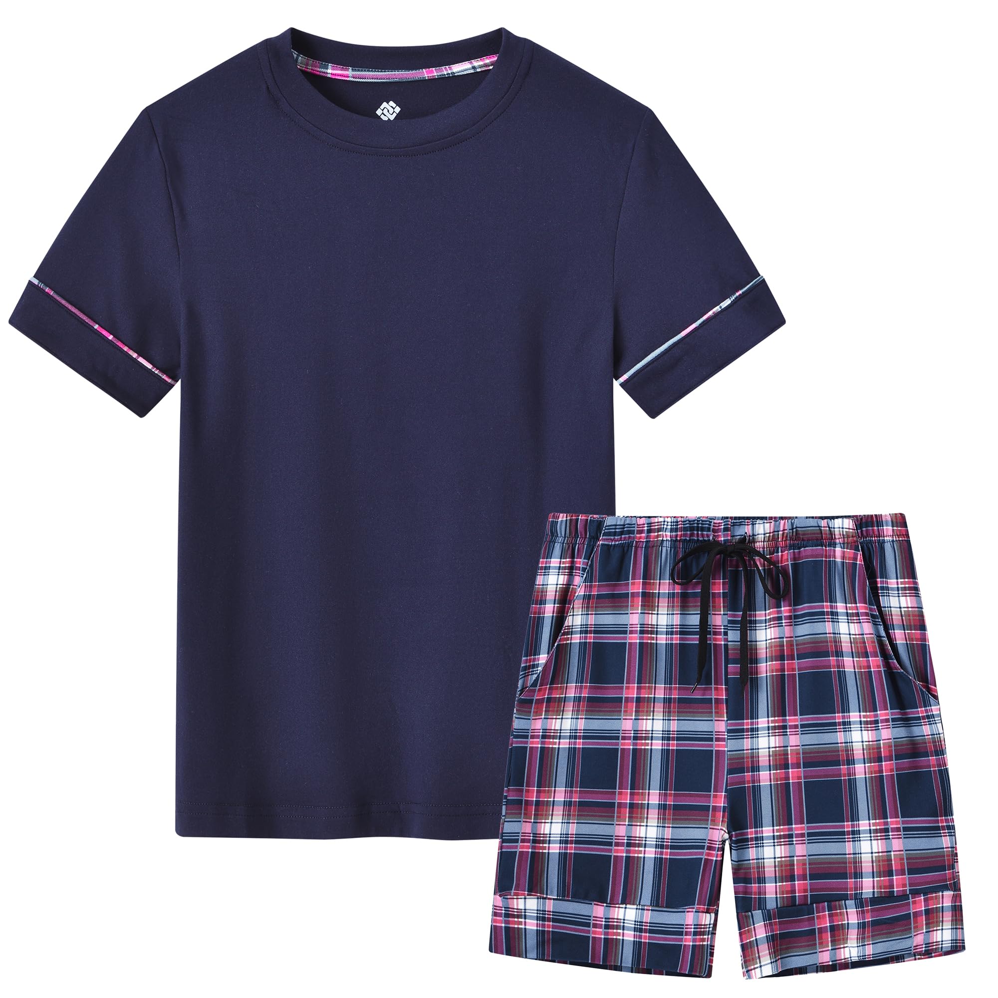 MoFiz Pyjama Garcon Court Ensembles de Pyjama Short Ete Doux Vêtements de Nuit Manche Courte Hauts de Pyjamas Short avec Poches