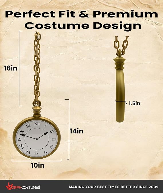 Morph Jumbo Clock Necklace Prop 10 Oversized Clock on 16 Chain White Rabbit Flavor HipHop Costume Accessory Lightweight Plastic Cosplay Halloween Decoration