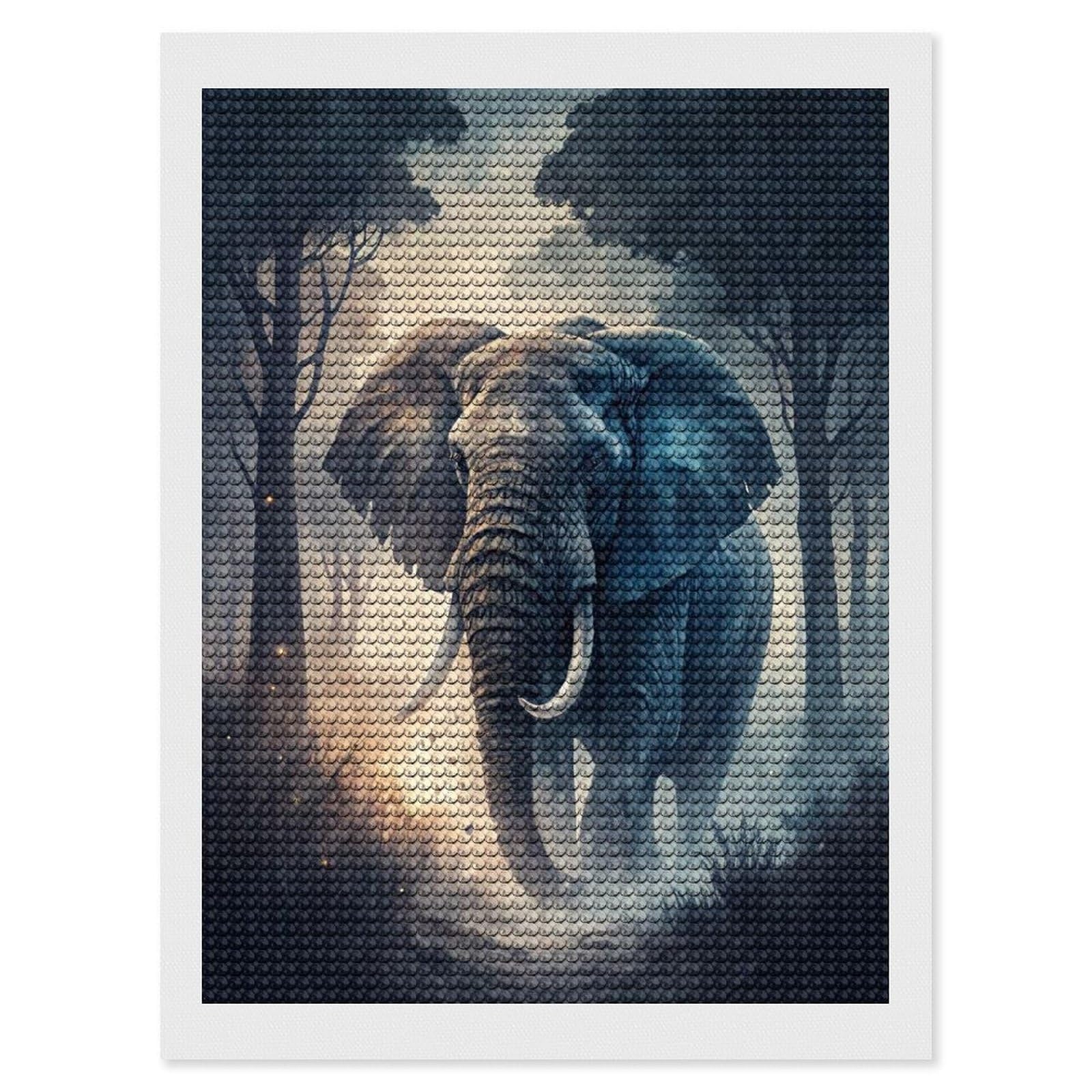 Junmoney Elephant in A Misty Forest Diamond Painting Canvas Set 12"x16", Satisfying Creative Project, Easy to Follow Symbols, Fun Craft Experience