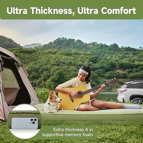 Miniatura 7 de Almohadilla de camping autoinflable de 4 pulgadas de grosor, almohadillas de dormir para acampar con espuma sólida, almohadilla para dormir con saco