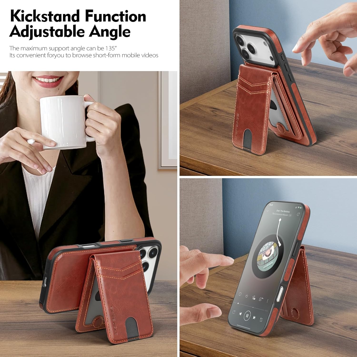 Compatible with Magsafe 2 in 1 Detachable iPhone 17 Pro Wallet Case with Card Holder for Women Men,Magnetic PU Leather RFID Blocking Flip Kickstand Credit Slots,for Apple 17 Pro 6.3",Brown - Image 5