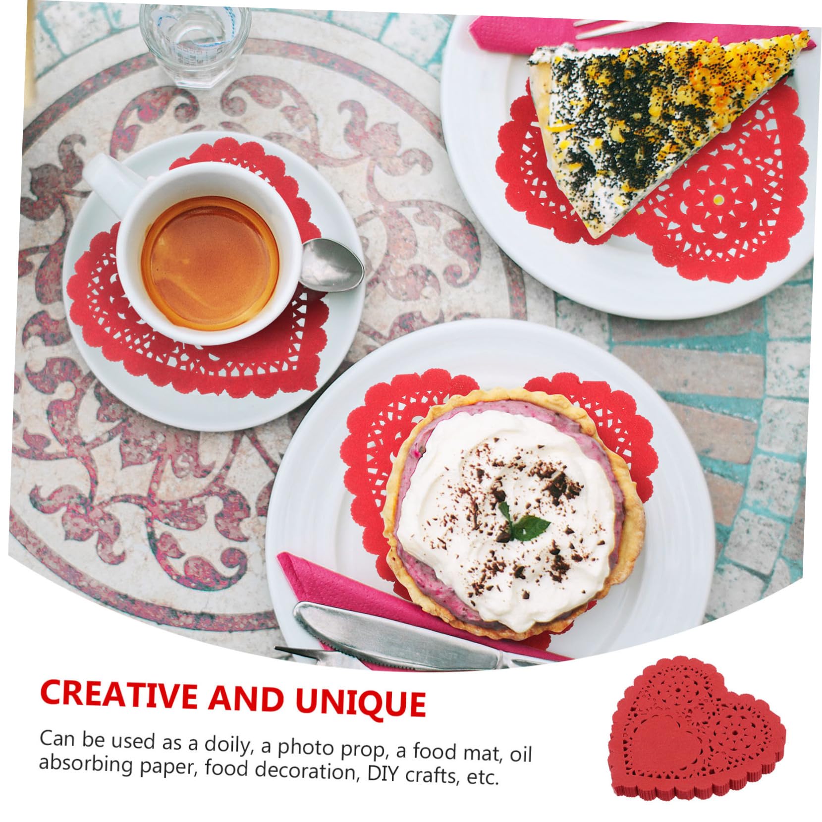 PRETYZOOM 100Pcs Valentine Themed Heart Shaped Decorative Cake Oil Blotting Pads for Cakes Desserts and Table Decoration