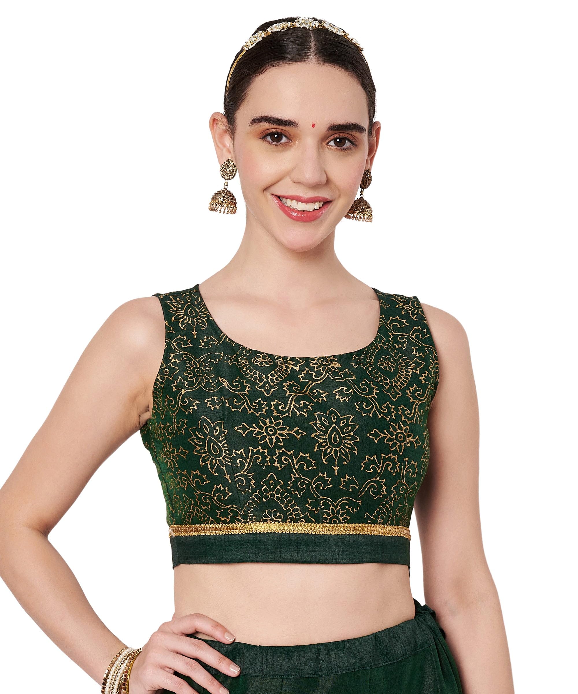 studio rasa Women's Dupion Block Printed Back-tie Readymade Blouse for Festive Wedding Party-picture-25