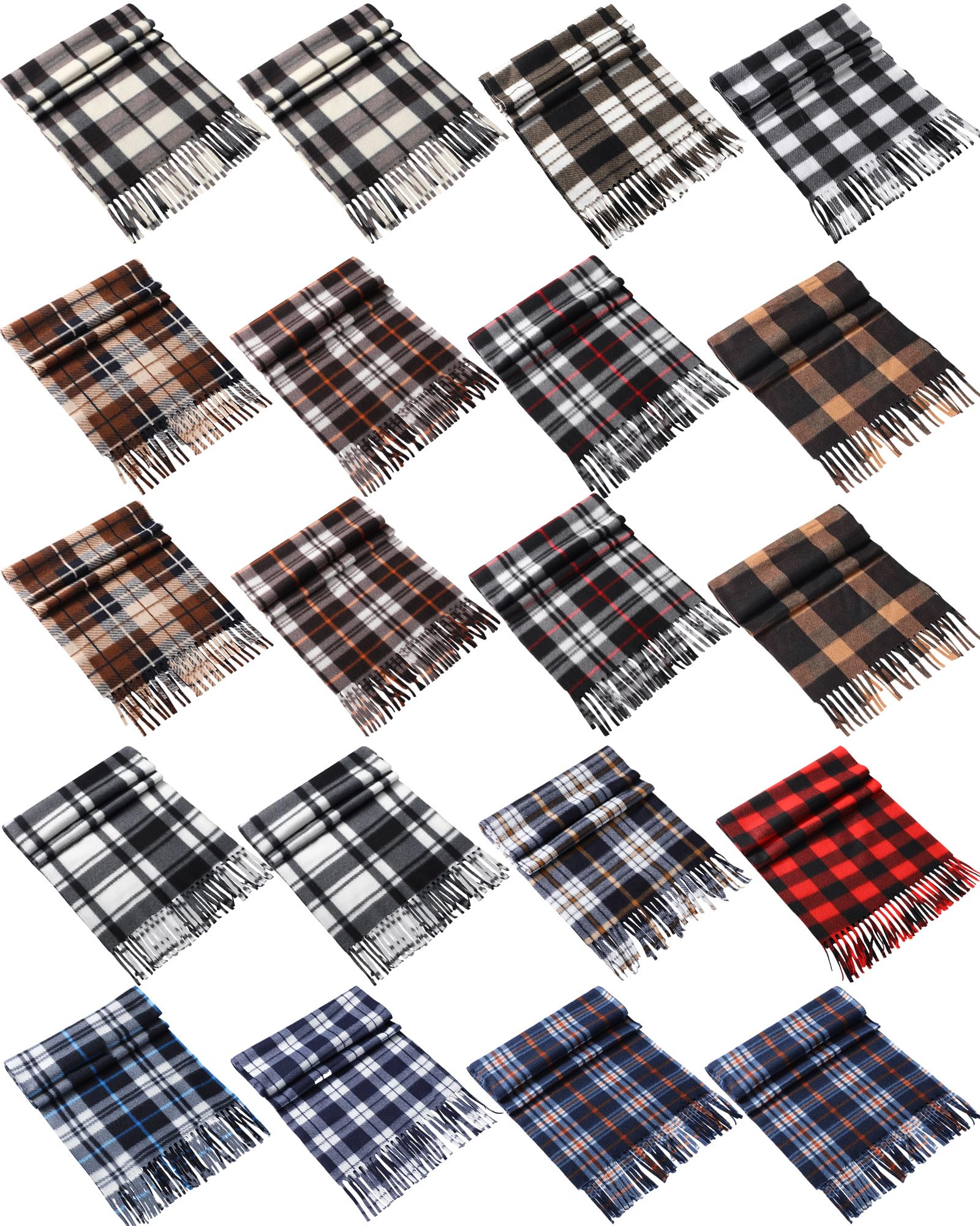 Paquete de 20 bufandas de invierno a granel unisex a cuadros, bufanda de cuello de invierno de punto de forro polar cálido, bufandas largas multicolor para mujeres y hombres, 57 x 12 pulgadas