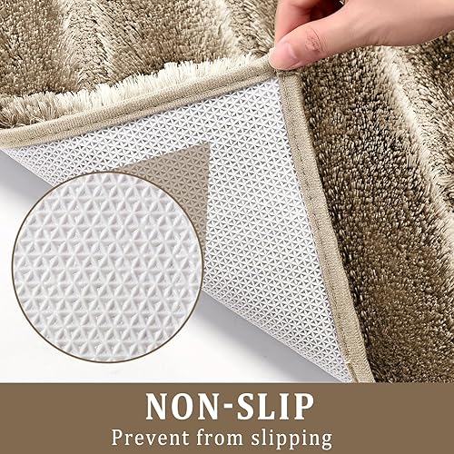 Miniatura 5 de Juego de alfombras de baño de lujo, antideslizantes, ultra suaves y absorbentes de agua, lavables a máquina, de secado rápido, para ducha (café, 17