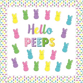 Easter Hello Peeps Cutouts - 108Pcs Hello Peeps Cutouts Bulletin Board Set Bunny Easter Day Trim Border Bulletin Board School Classroom Nursery Blackboard Door Wall Decor Kids DIY Craft