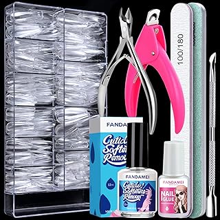 600 PCS Acrylic Coffin Fake Nail Tips Kit, FANDAMEI Long Ballerina Full Cover False Nails, Cuticle Softener&Remover Acrylic Nail Clipper Nail Glue Nail Files Nail Buffer Cuticle Nippers Cuticle Pusher