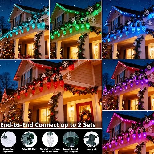Miniatura 2 de Joomer Guirnalda de luces de Navidad, 65 pies, 100 LED C9 que cambian de color, luces RGB para árbol de Navidad, conectables, control remoto,