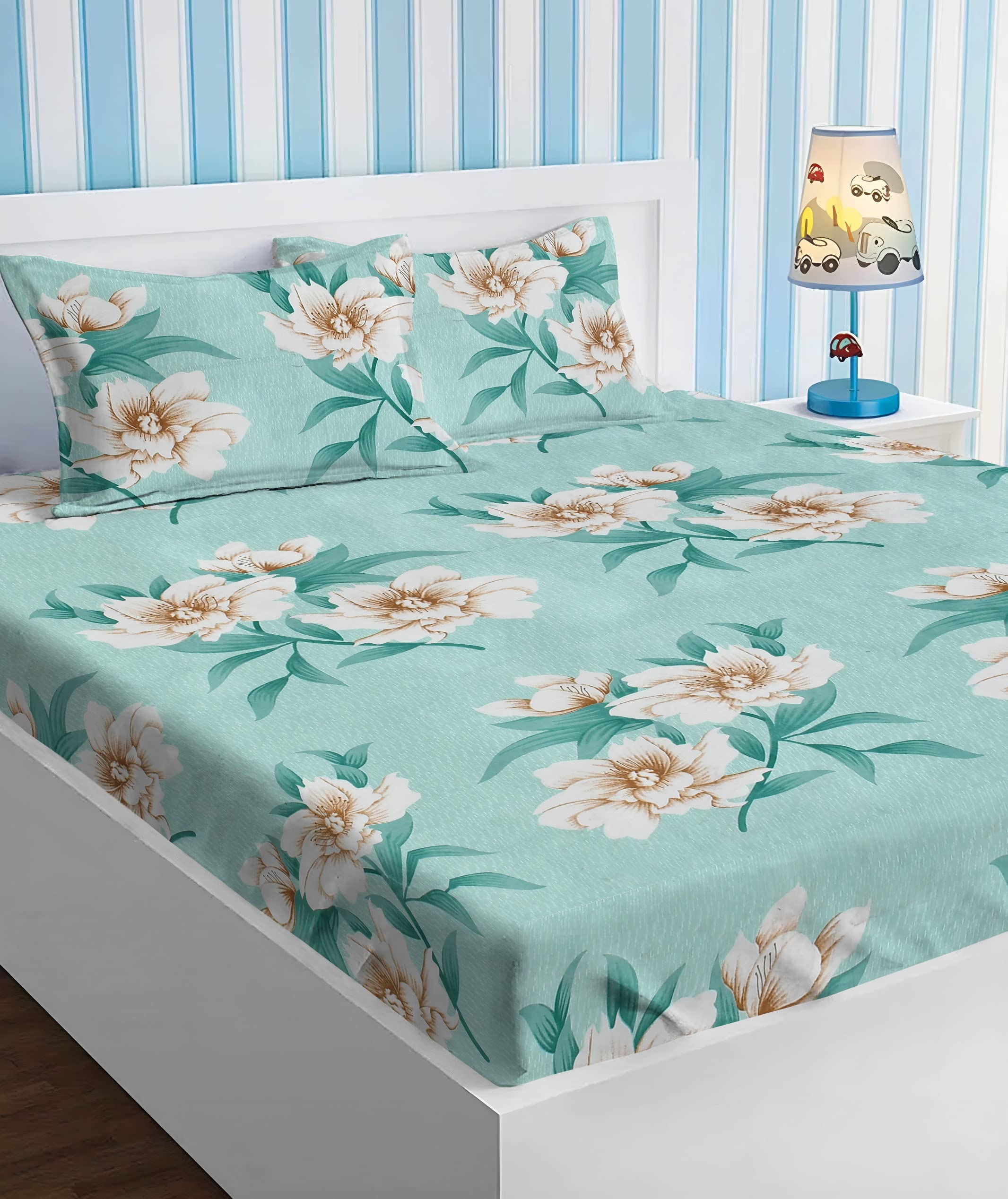 BSB HOME 100% Cotton Feel Flat Double Bedsheets with 2 King Size Pillow Covers | Double Bed Breathable | Wrinklefree | Ultrasoft 180 TC Supersoft |90 x 100 Inches | Grey & Blue (B0BVQM5B2D) Amazon Price History, Amazon Price Tracker